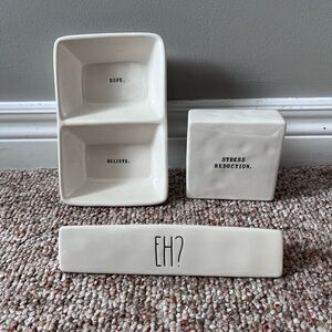 Rae Dunn Trinket Dish, Paperweight, Desk Plaque Office Bundle #3